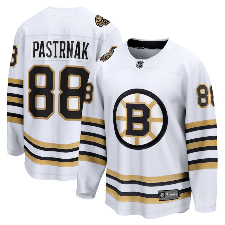 Men Boston Bruins #88 David Pastrnak Fanatics Branded White 100th Anniversary Premier Breakaway Player NHL Jersey->women nhl jersey->Women Jersey